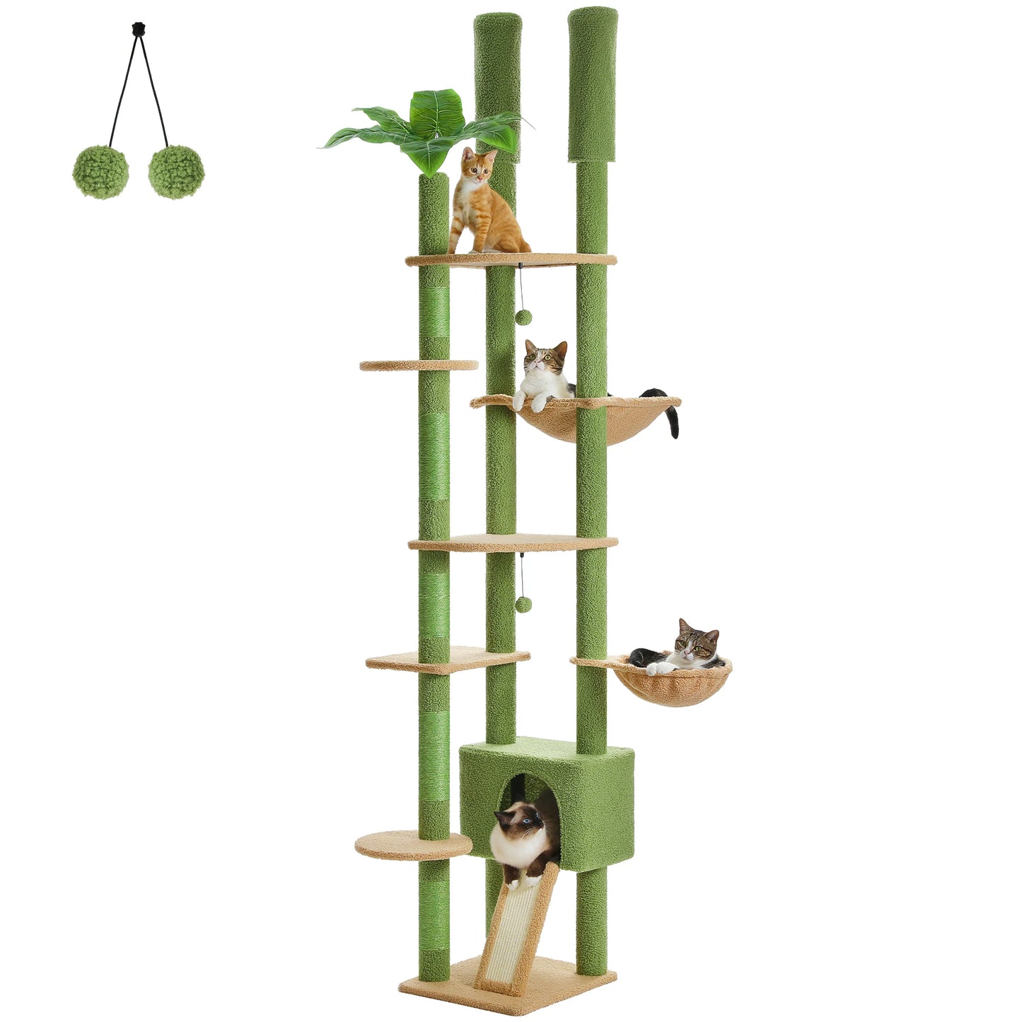PAWZ Road Height Adjustable Wooden Cat Tree With Large Hammock For Indoor Cats And Multi Level Climbing-A