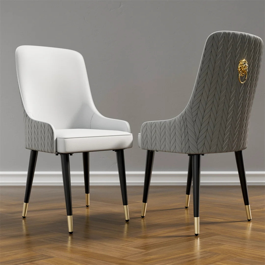 Luvodi Luxury Microfiber Leather Dining Chairs Set A With High Back 43 Cm And Lion Knocker Accent-A