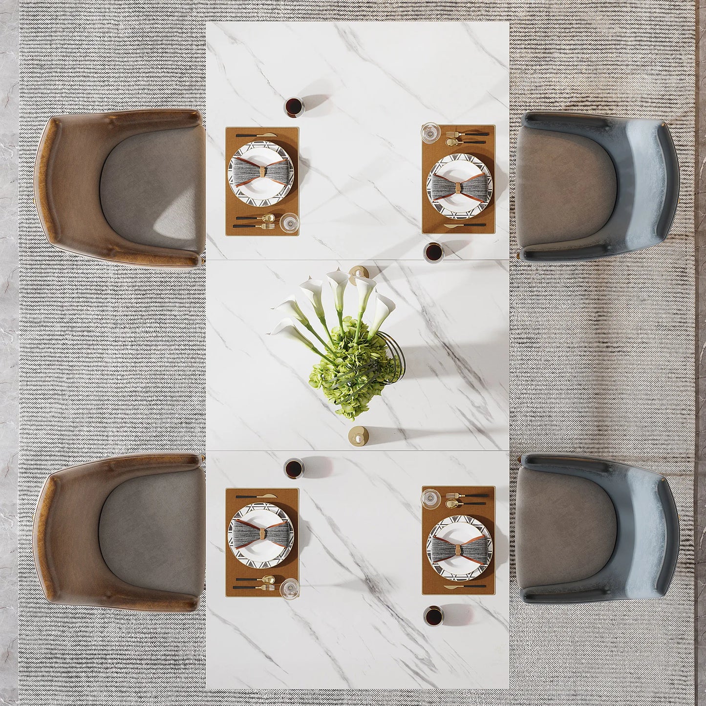 Tribesigns Rectangular Dining Table For Four To Six With Faux Marble Top Modern Kitchen Table-A