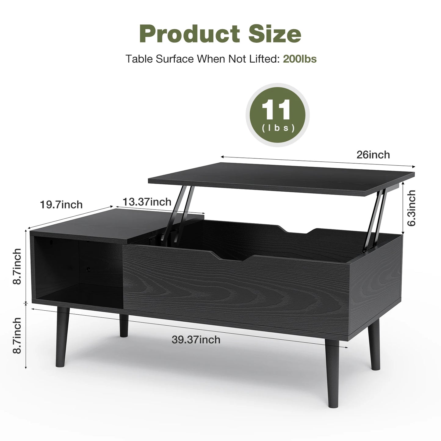 JHK Lift Top Coffee Table With Storage Modern Hidden Storage For Remotes Books And More In Living Room-A