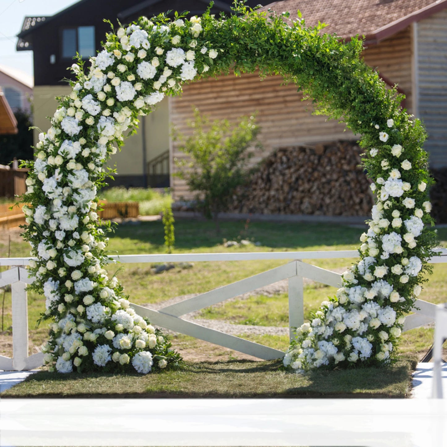 Round Iron Wedding Arch Backdrop Stand White Wrought Iron Metal Frame For Ceremony And Photo Backdrop Rust Resistant-A