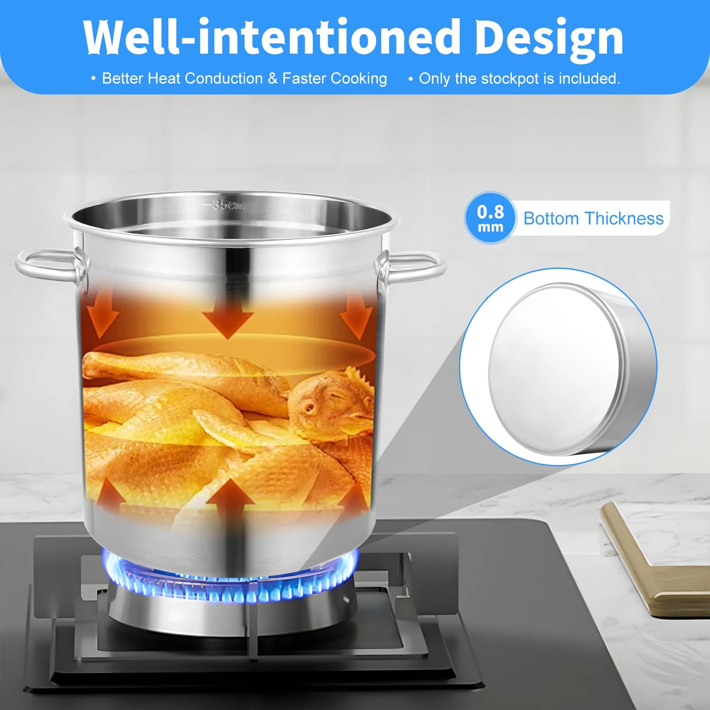 Stainless Steel Soup Pot With Lid And Handles Induction Compatible