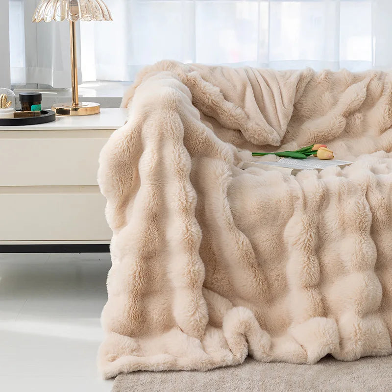 Rabbit Plush Blanket for Winter Warmth in Air Conditioned Rooms and Sofas Ultra Soft Cozy Throw-A