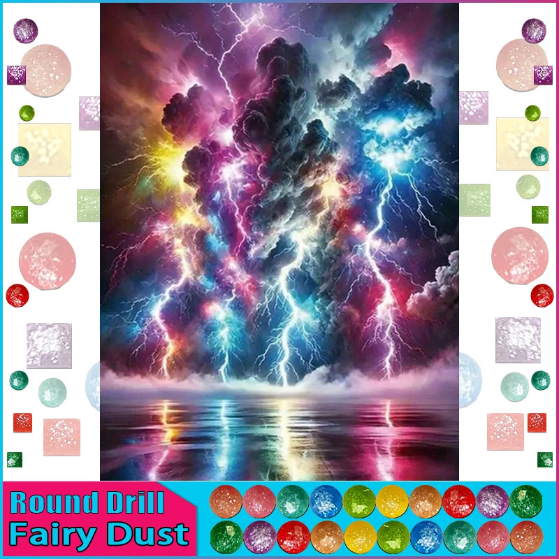 DiaPai Fairy Dust AB DIY 5D Diamond Painting Lightning Sea Full Drill Kit With Resin Diamonds-A