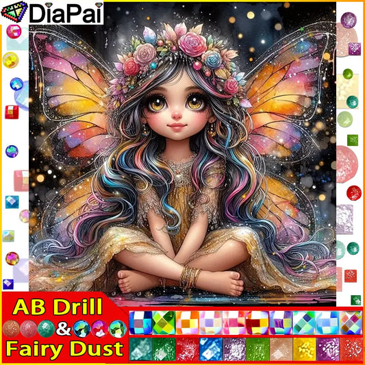 DiaPai Fairy Dust 5D Diamond Painting Kit A Girl With Star Wings Resin Drills Sparkling Art-A