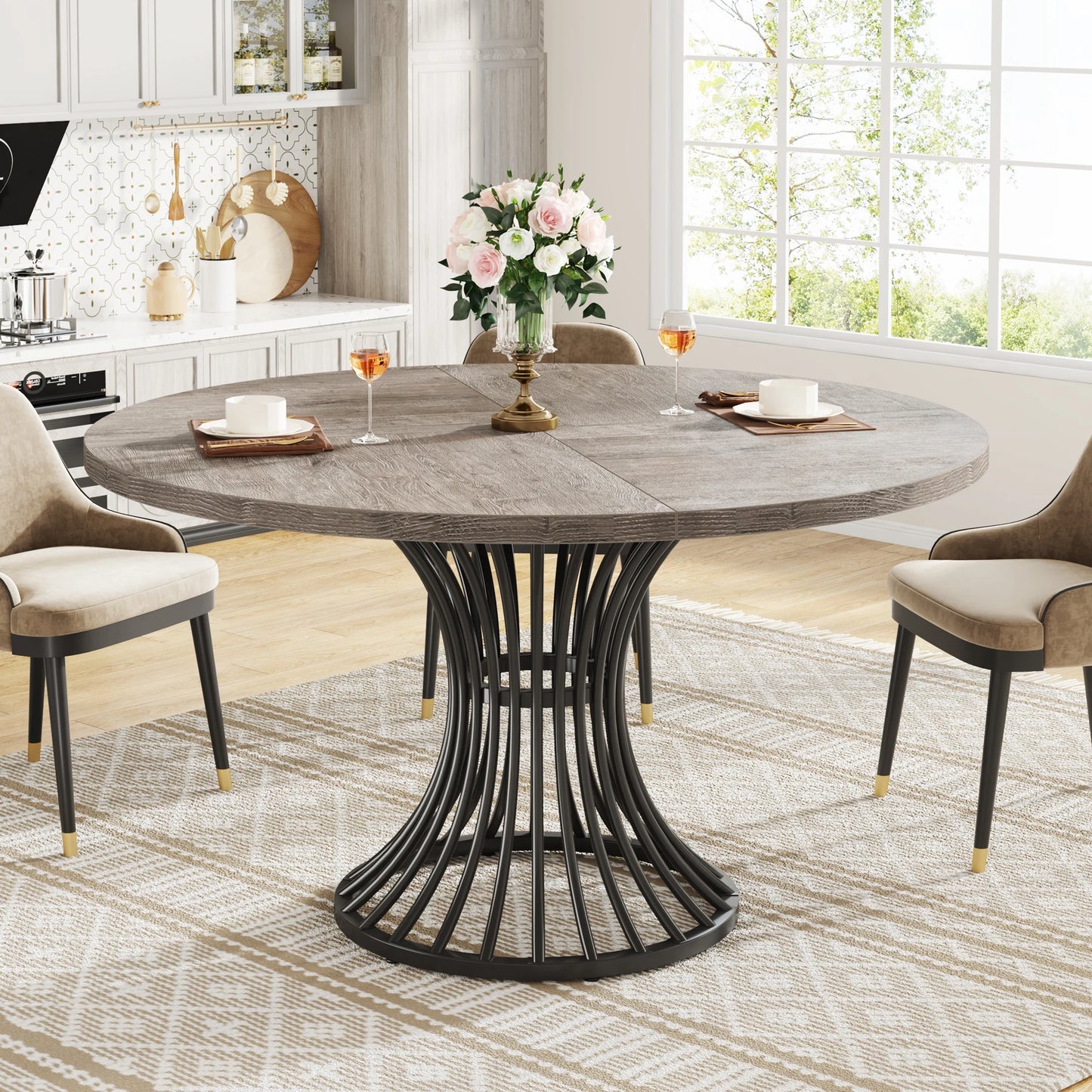 Tribesigns Round Dining Table Farmhouse Style For Dining Room With Scandinavian Inspired Curves Durable Everyday Use-A