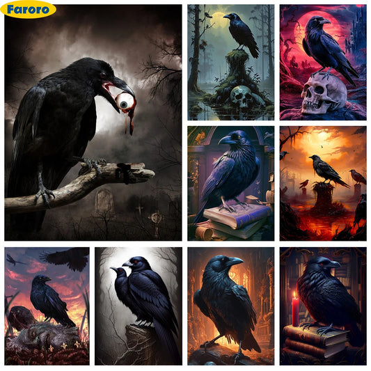 Skull And Crow 5D Diamond Painting Mural DIY Wall Decor Full Coverage With 30 To 45 Color Range-A