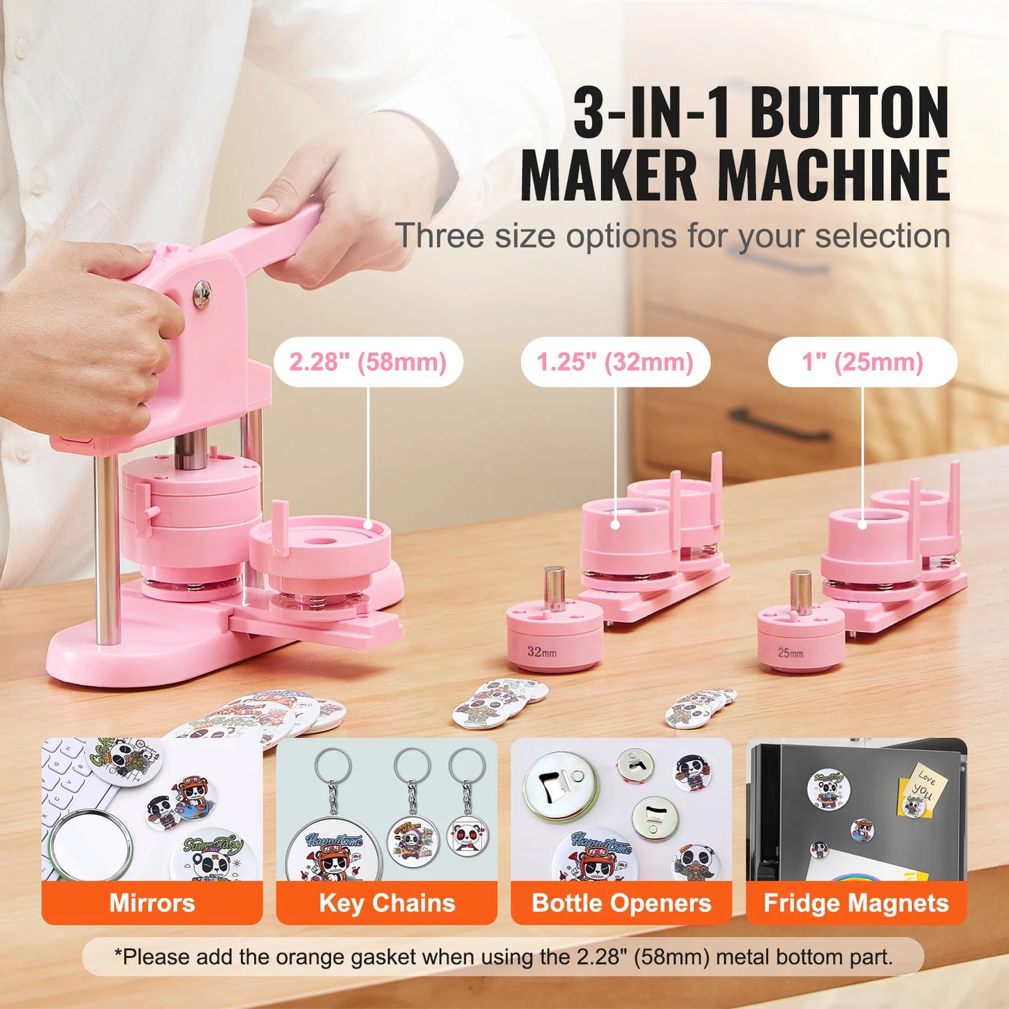 SucceBuy 3 In 1 Button Maker Machine With Panda Magic Book A Includes 25 32 58 Mm Dies For DIY Badges-A