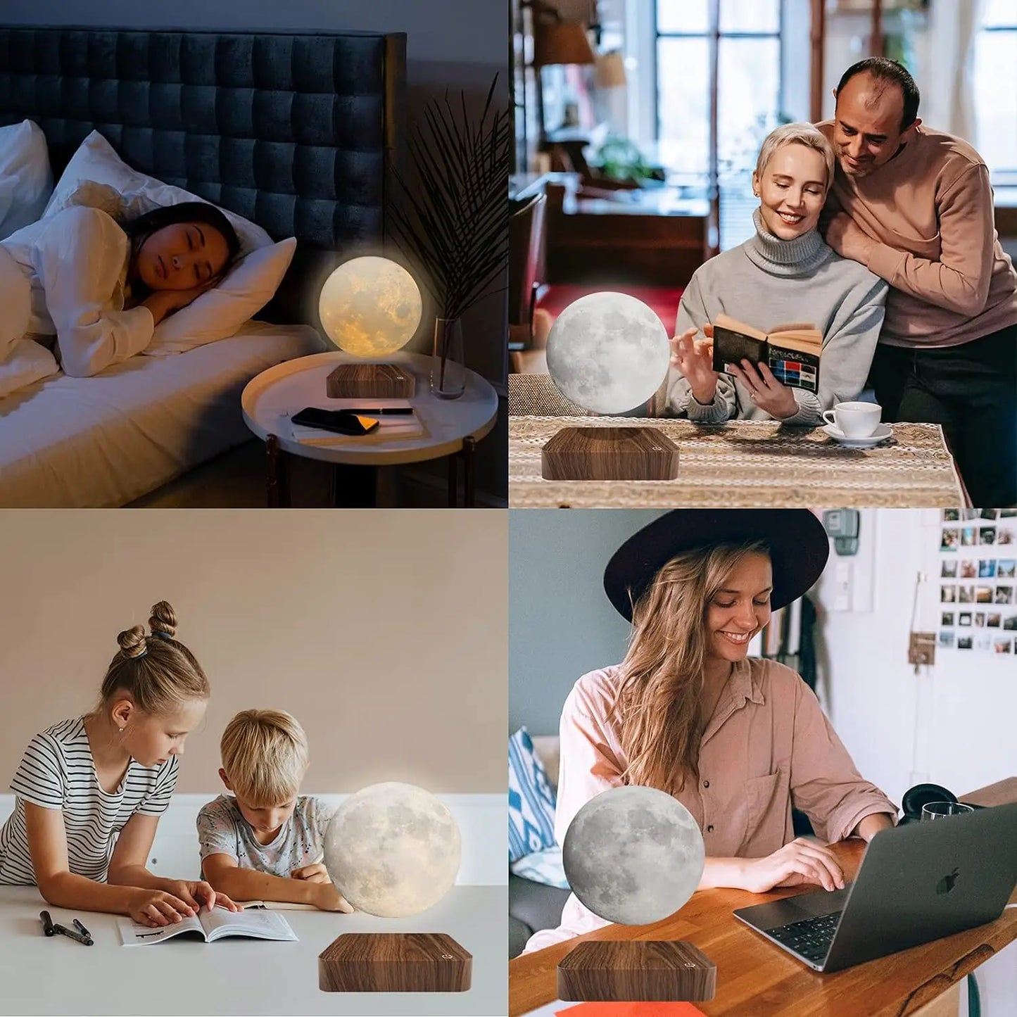 Mexllex Magnetic Floating Moon Lamp With Wooden Base And Three Color LED Lights That Rotates Freely-A