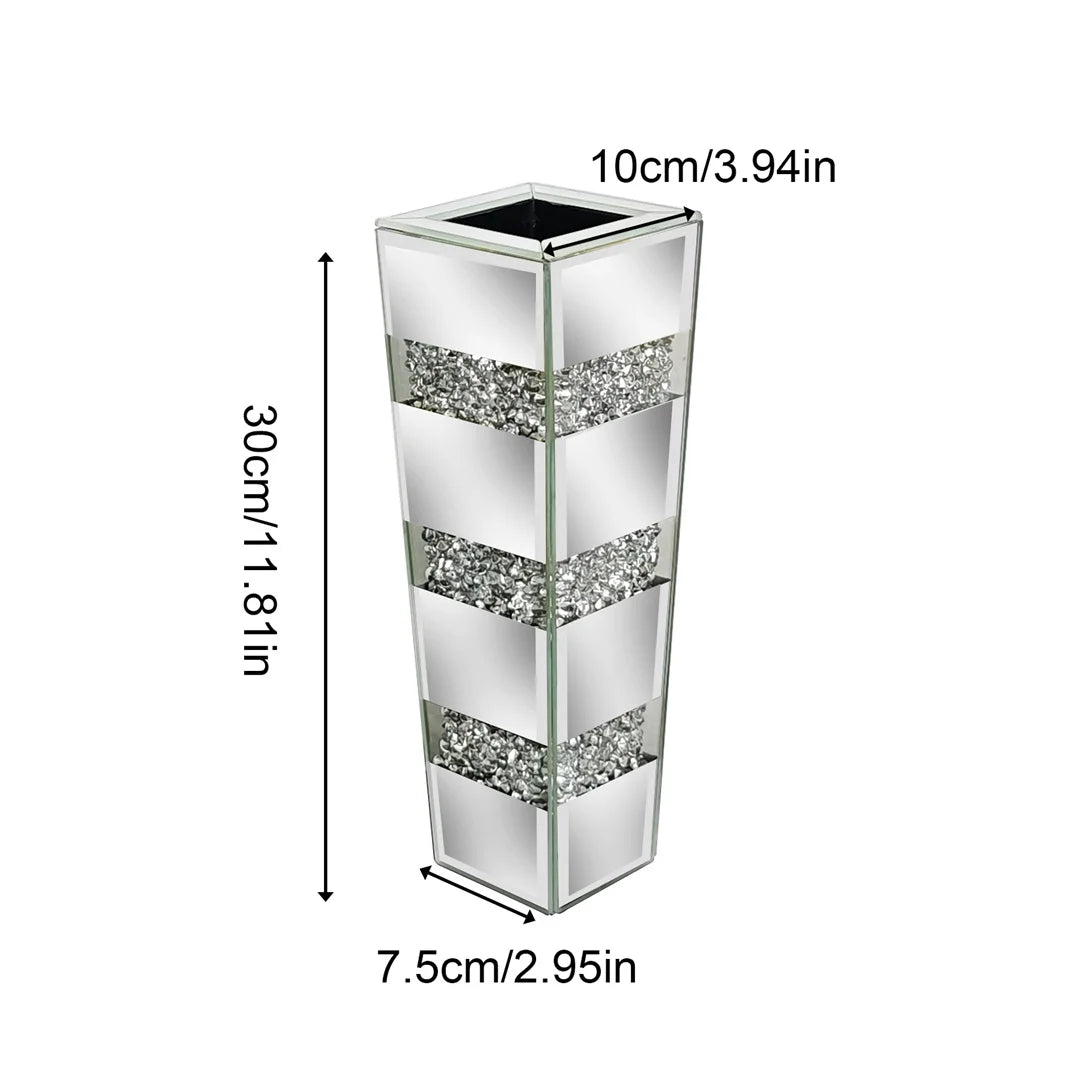 Modern Floor Vase With Crystal Glass Mirrored Stand And Two Piece Set For Elegant Floral Arrangements-A