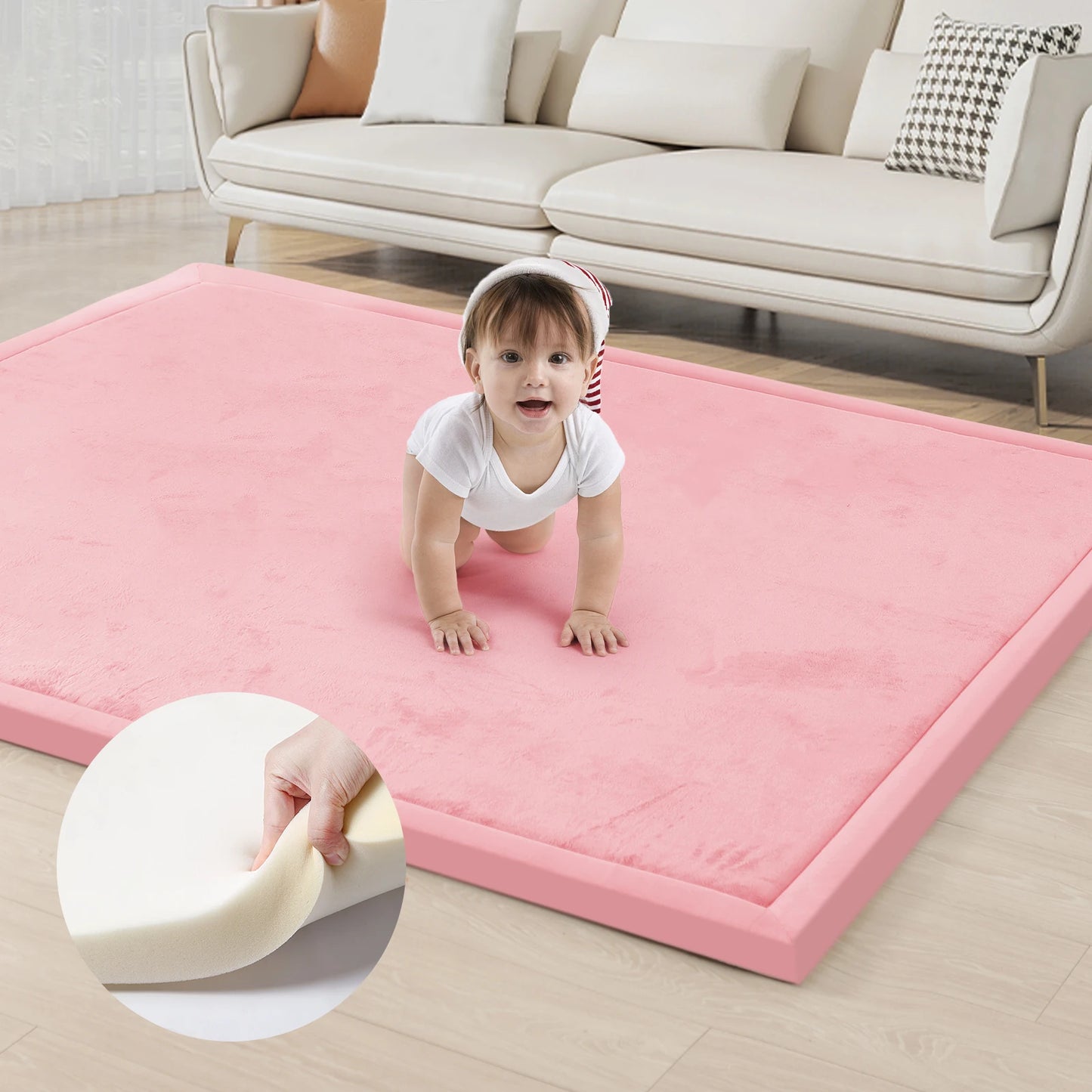 Tatami Style Baby Play Mat Non Slip Rug Floor For Tummy Time Cushioned Safe Polyester Surface-A