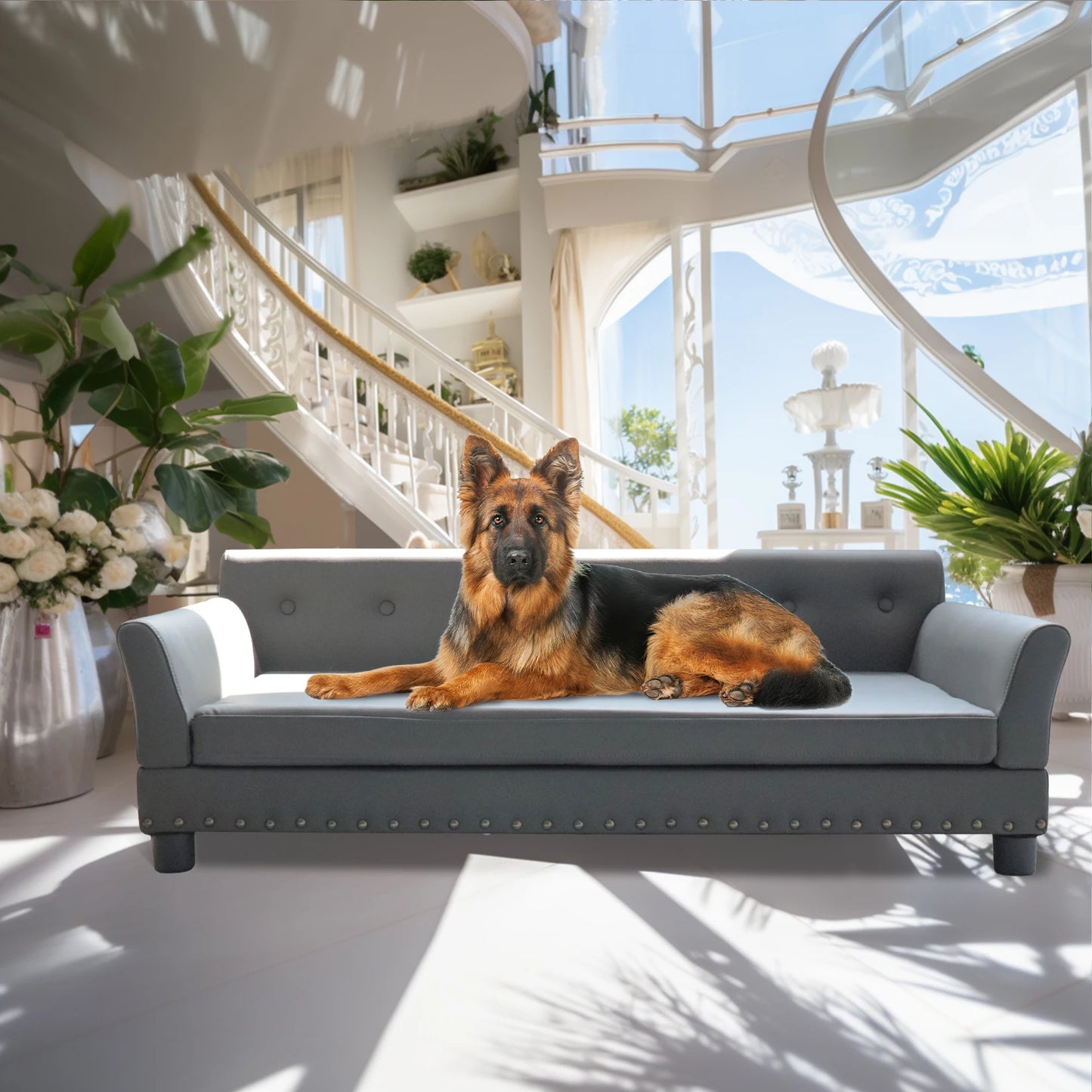 Bingopaw Rectangle Elevated Dog Bed And Sofa For Medium And Large Dogs Cushioned Support And Modern Design-A