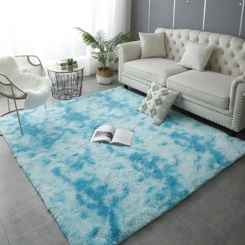 Rakks Tie Dye Silk Plush Geometric Living Room Rug 100 Percent Polyester Pile Ultra Soft-A