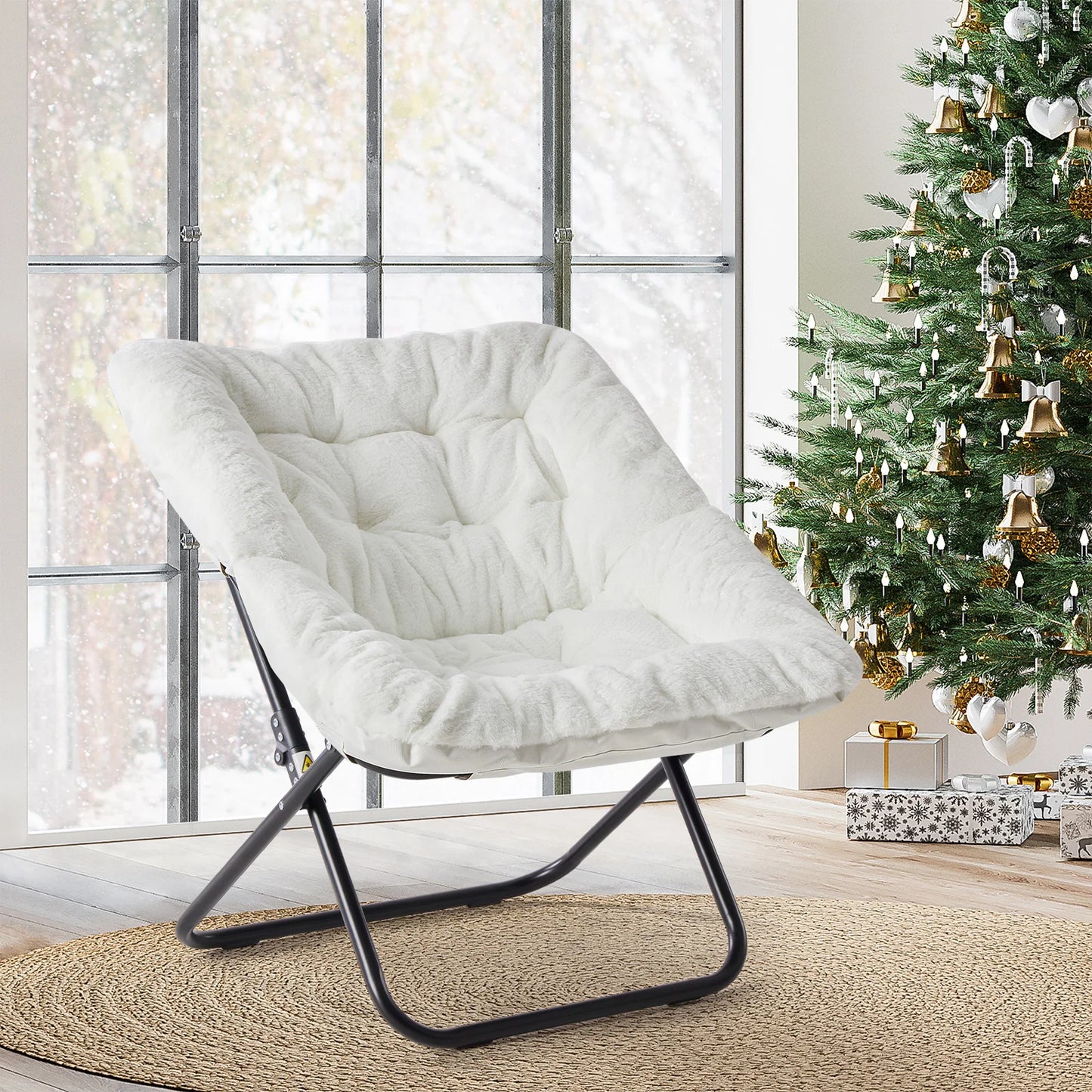 JHK Cozy Saucer Chair With Soft Faux Fur Padded Seat For Lounging Reading And Television Gaming-A