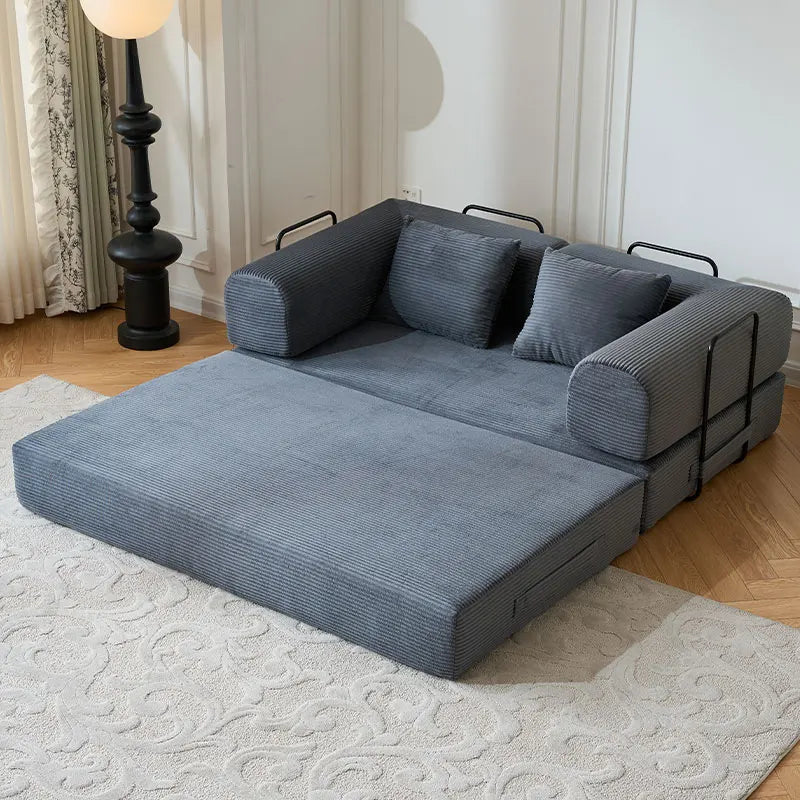 Foldable Convertible Futon Sofa Bed With L Shaped Armrests For Small Spaces Corduroy Upholstery High Density Foam-A
