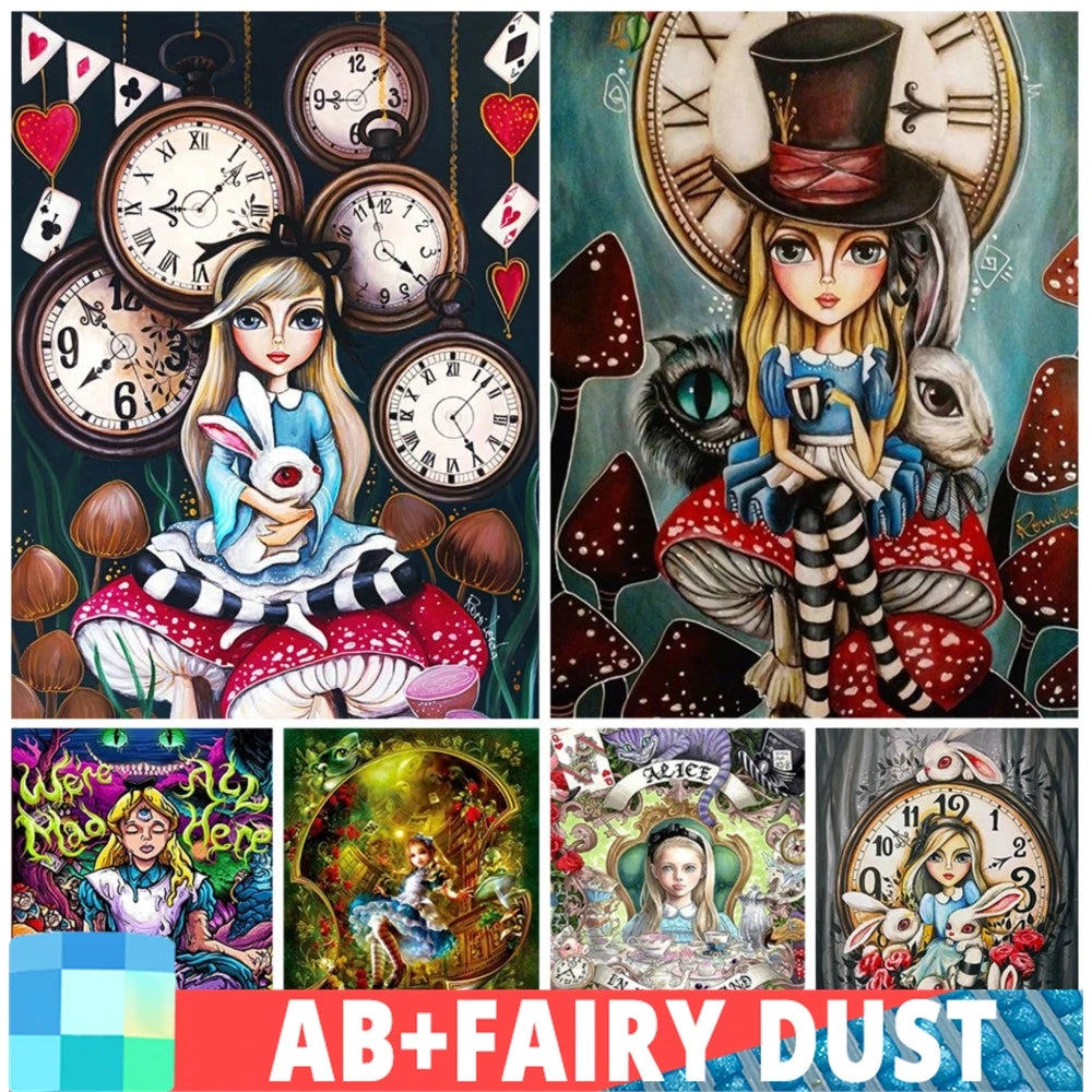 Potdemiel Cheshire Cat 5D Diamond Painting Kit Alice In Wonderland Full Drill Canvas Crystal Clear Detail-A