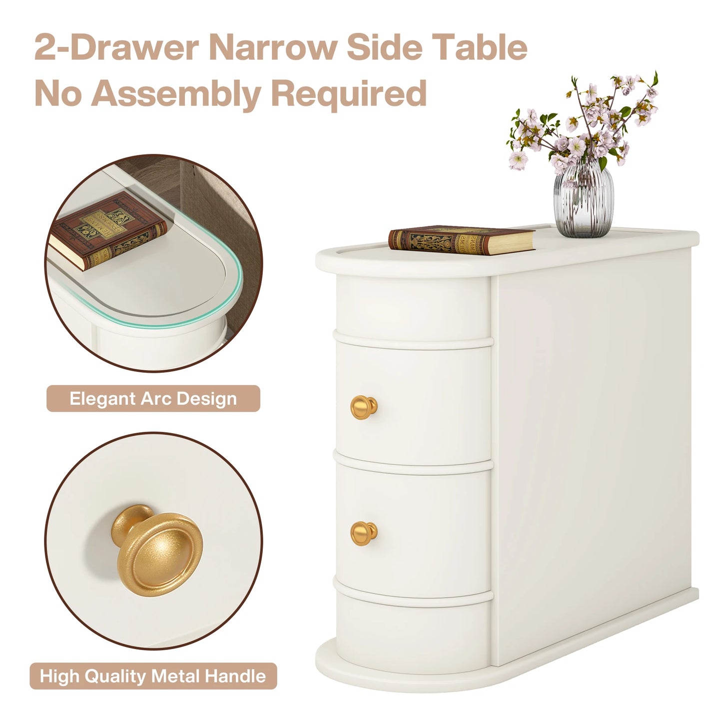 Tribesigns Round Solid Wood End Table With Two Sliding Drawers No Assembly Required Nightstand-A