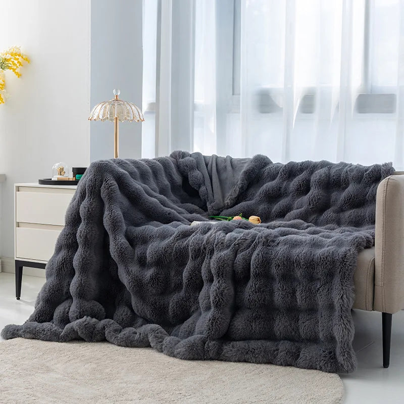 Rabbit Plush Blanket for Winter Warmth in Air Conditioned Rooms and Sofas Ultra Soft Cozy Throw-A