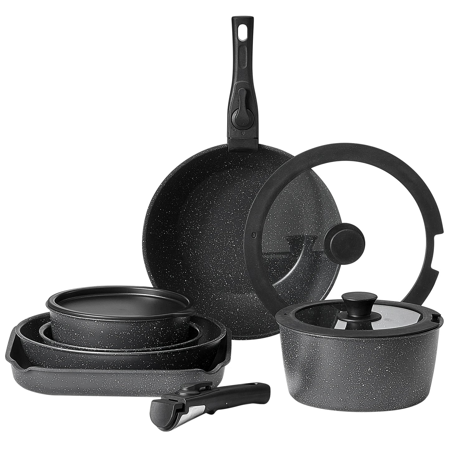 SucceBuy Nonstick Granite Cookware Set Induction Compatible Pans