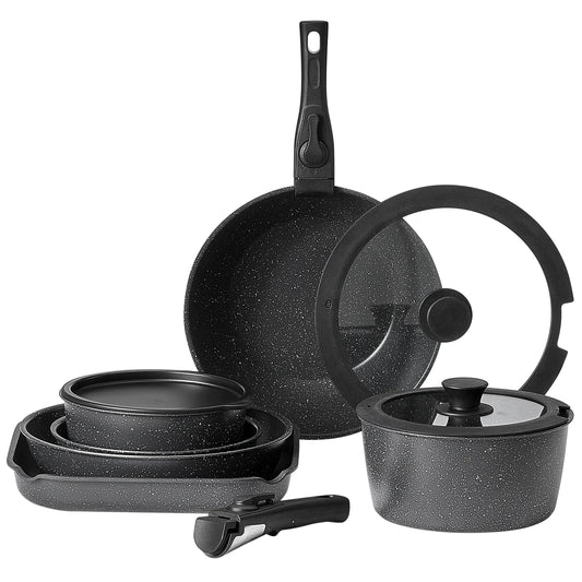 SucceBuy 17 Piece Nonstick Cookware Set Granite Induction Compatible