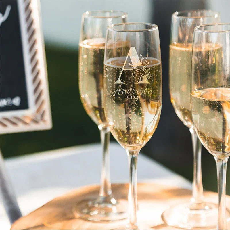 Personalized Wedding Champagne Flutes Set Of 2 With Custom Laser Engraving Gift For Bride And Groom-A