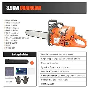 Cheuraivee Gas Powered Chainsaw With Two Stroke Engine Handheld Wood Cutting Tool-A