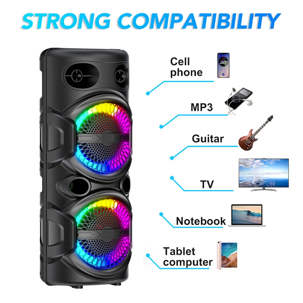 Curuk 3000W Portable Bluetooth Speaker Karaoke DJ System With Dual 8 Inch Subwoofers For Parties And Events-A