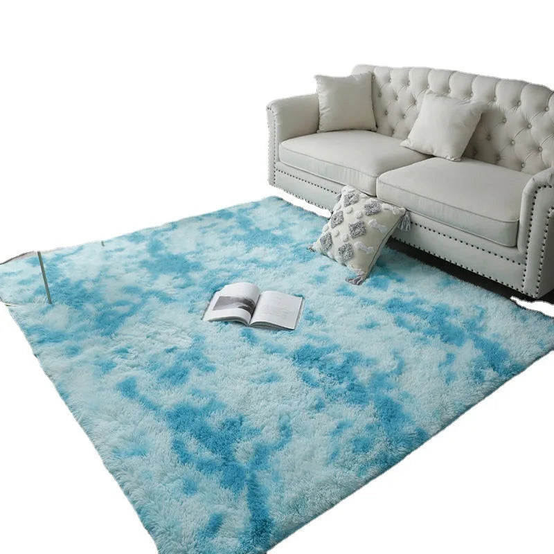 Rakks Tie Dye Silk Plush Geometric Living Room Rug 100 Percent Polyester Pile Ultra Soft-A