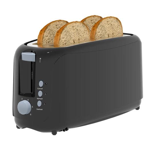 YUKOOL Extra Long Slot Toaster with 6 Browning Levels and Defrost Reheat