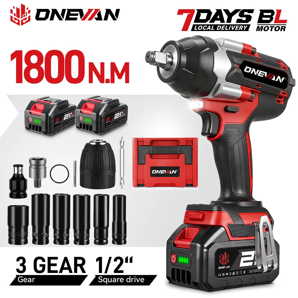 ONEVAN Brushless Electric Impact Wrench 1800 Nm Torque Cordless Tool A Stepless Speed Switch 0 To 7200 IPM-A