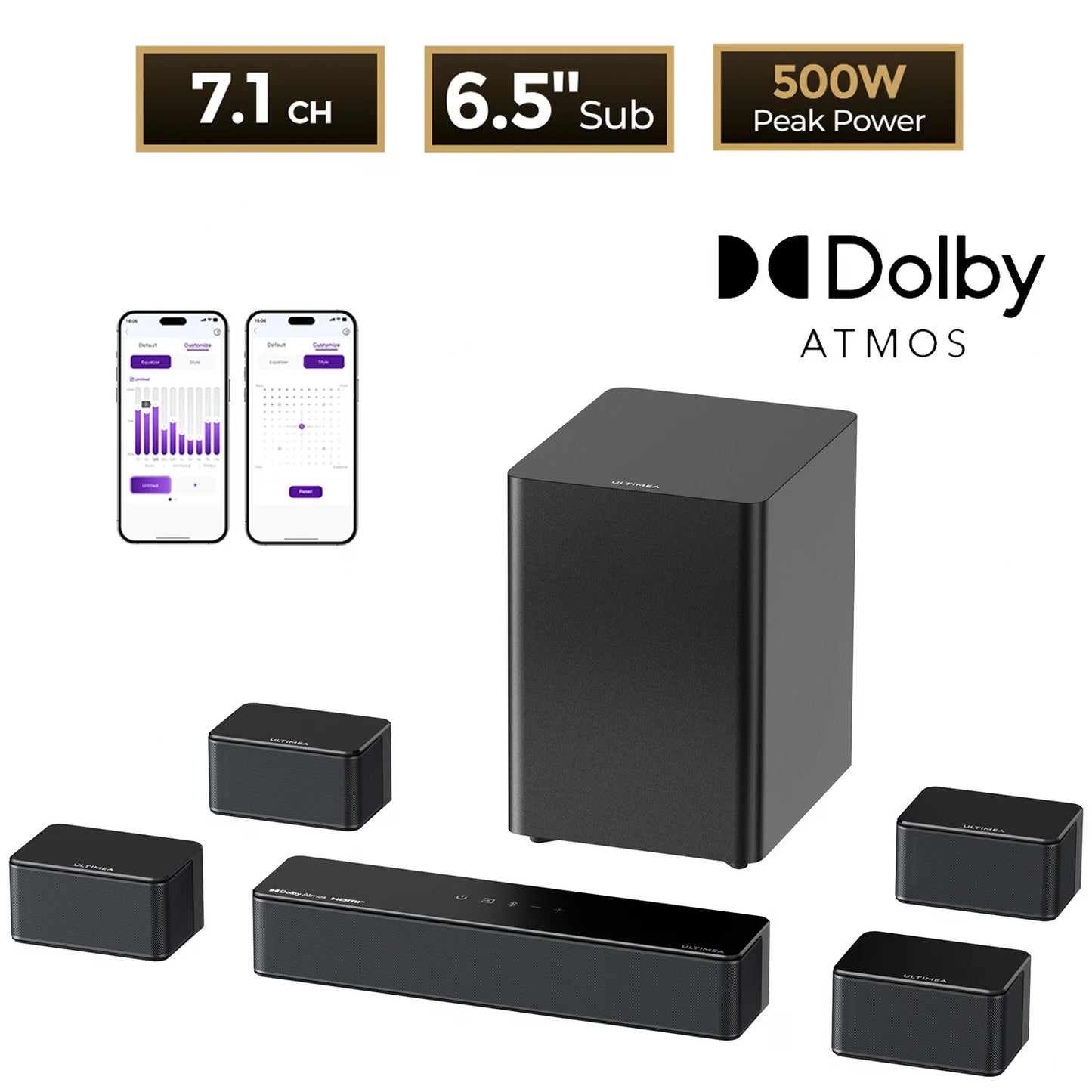 Ultimea Poseidon D80 Seven Point One Channel Dolby Atmos Soundbar With Wireless Subwoofer Immersive Room Filling Audio-A