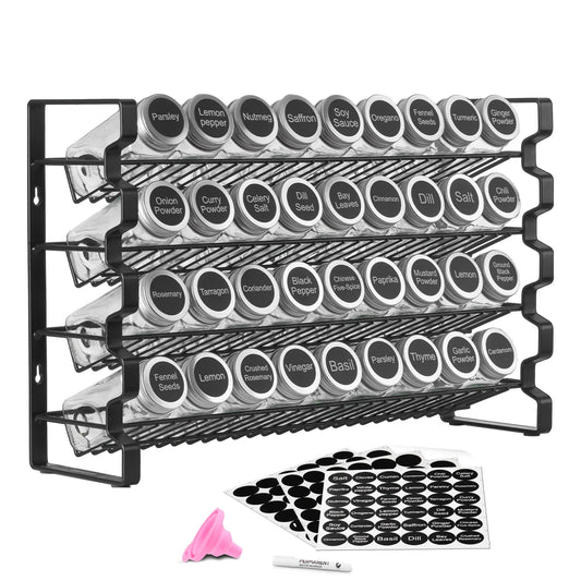 SucceBuy Spice Rack Organizer With Lids Labels Funnel