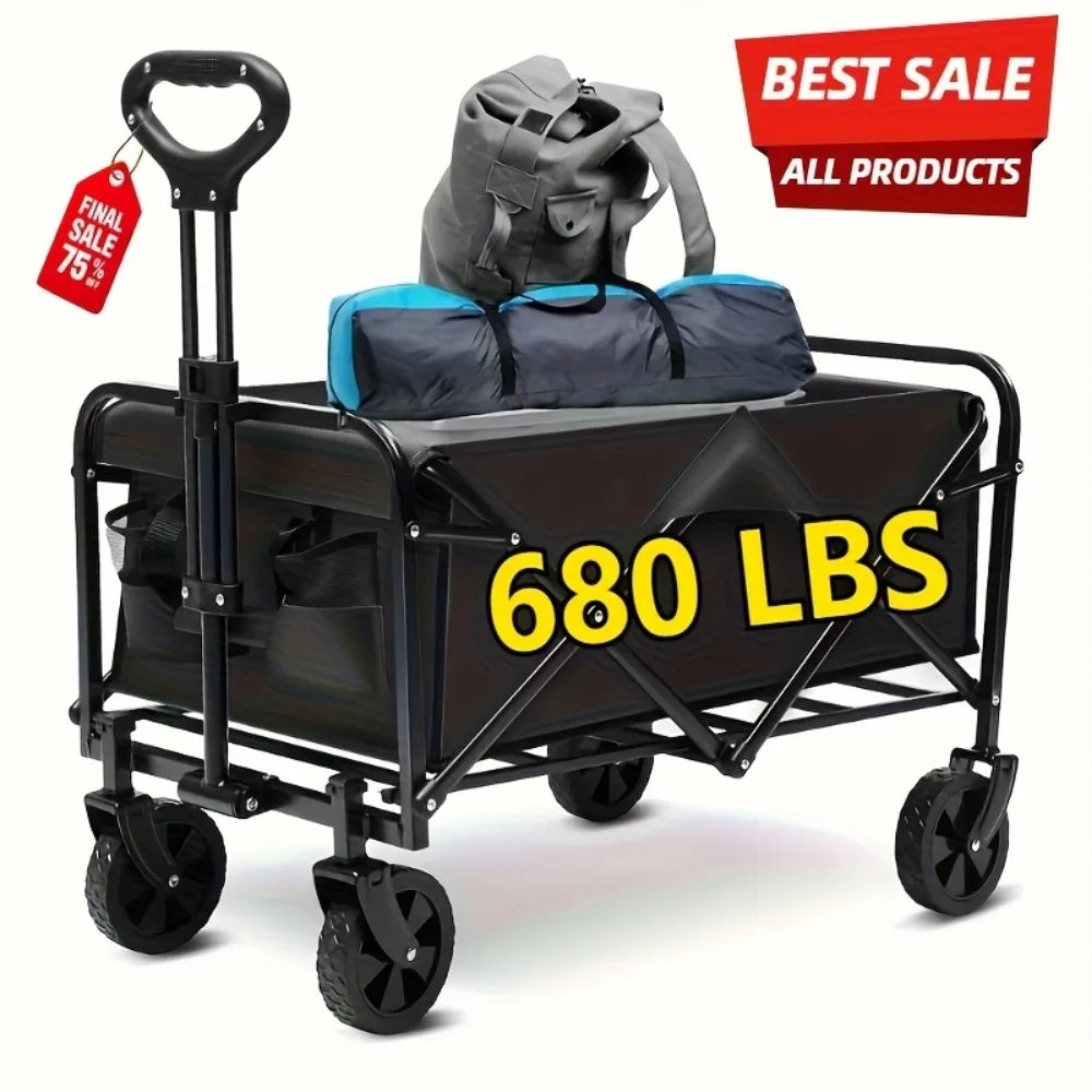 Heavy Duty All Terrain Folding Cart With Stainless Steel Frame 200 Lb Capacity Flat Fold Design For Beach And Park Use-A