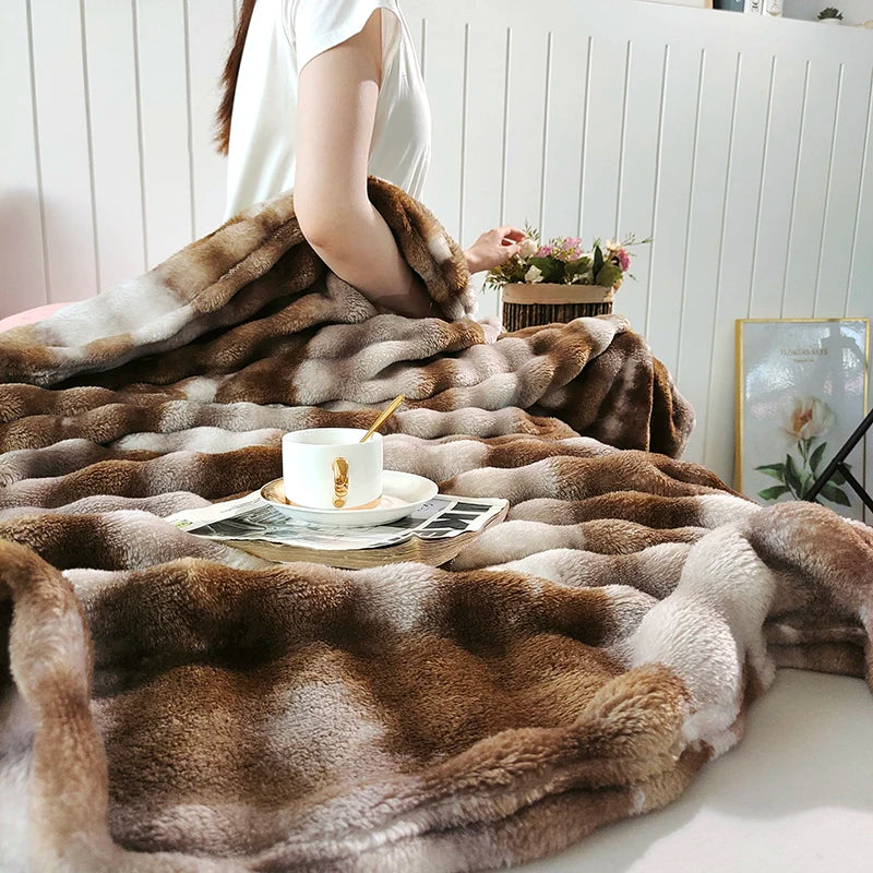 KDV Gradient Bubble Fleece Throw Blanket Plush Faux Rabbit Fur Knit Coral Fleece Texture-A
