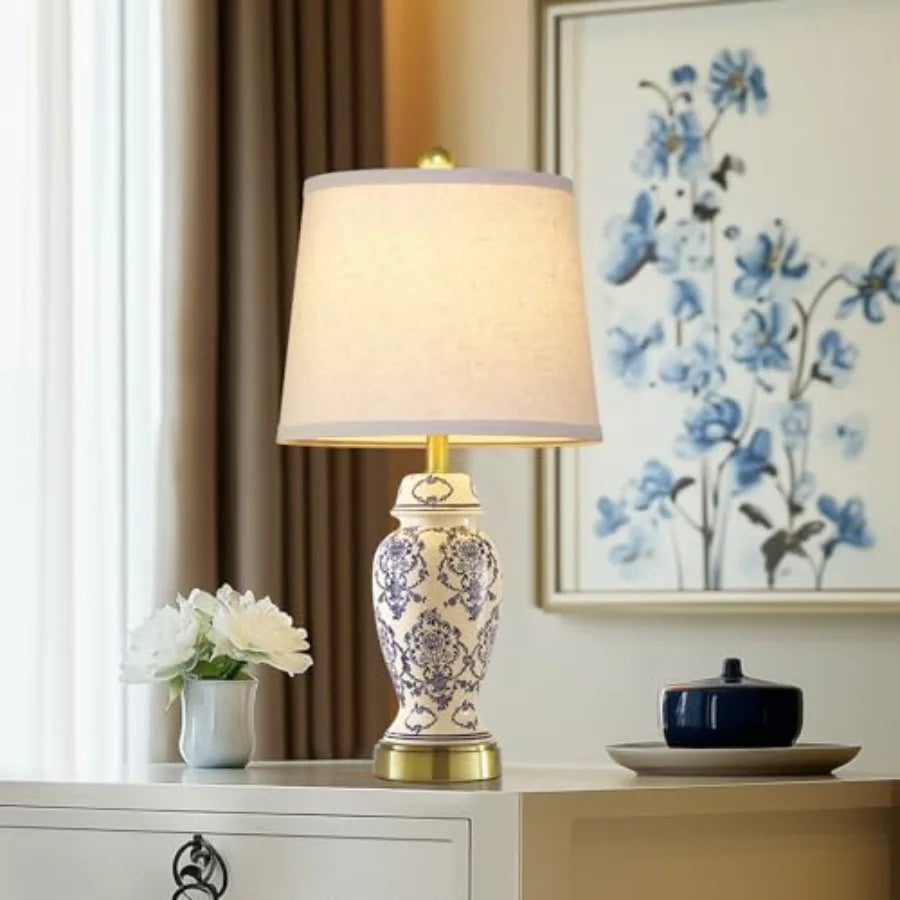 Ceramic Table Lamps Set Of 2 For Living Room And Bedroom Solar Powered Cordless Ambient Lighting-A