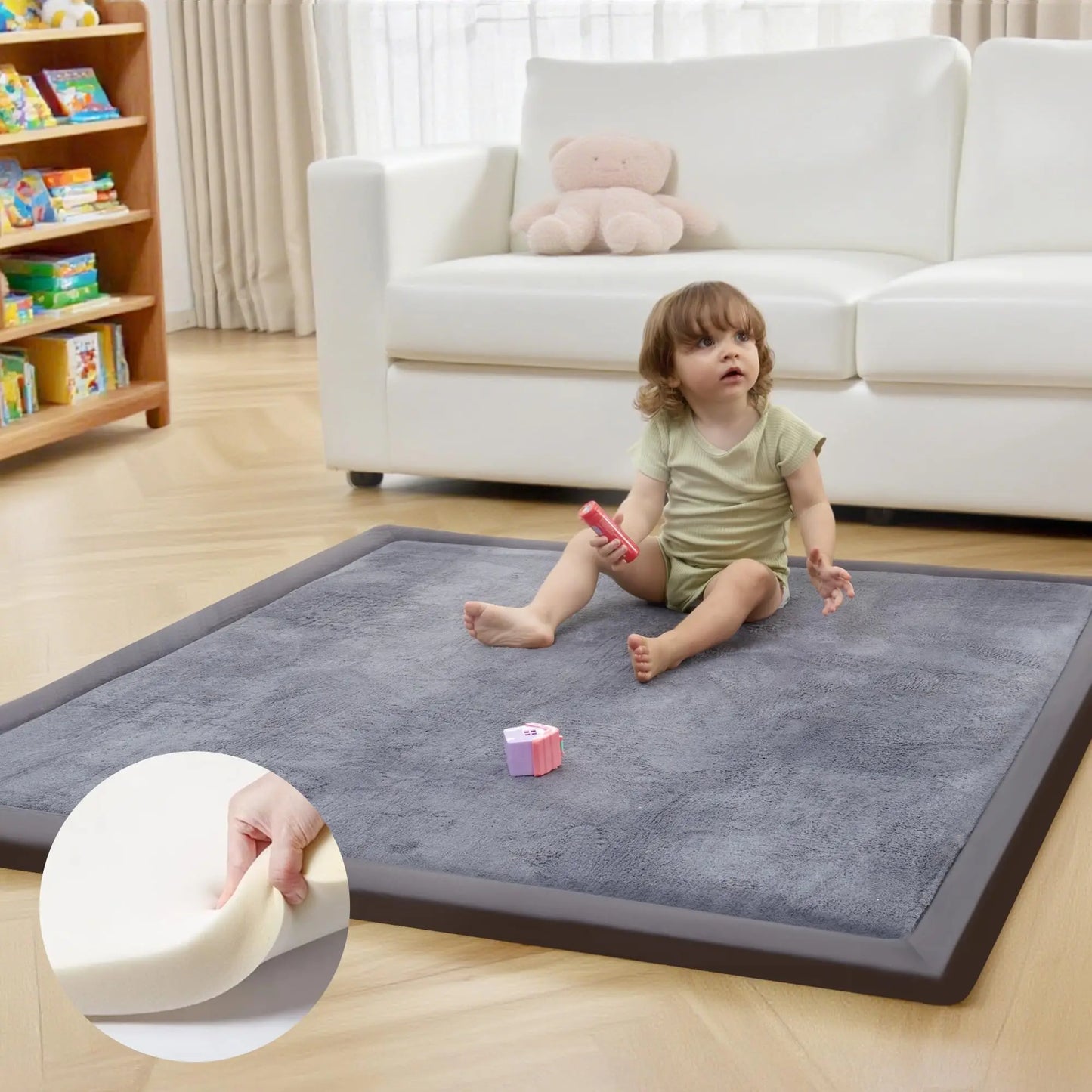 Tatami Style Baby Play Mat Non Slip Rug Floor For Tummy Time Cushioned Safe Polyester Surface-A