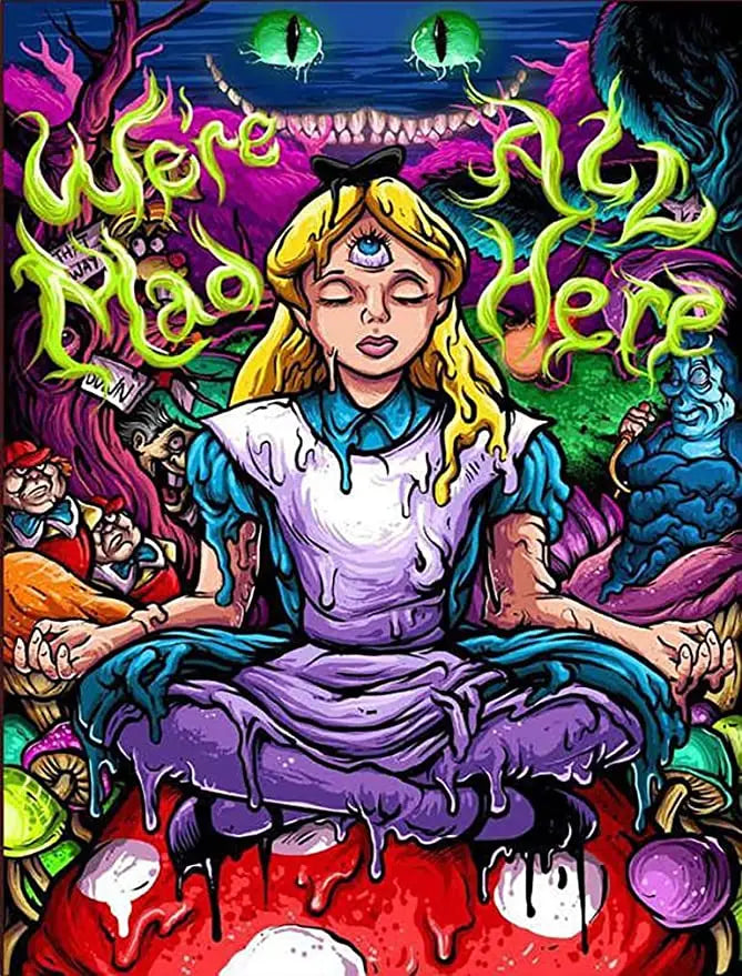 Potdemiel Cheshire Cat 5D Diamond Painting Kit Alice In Wonderland Full Drill Canvas Crystal Clear Detail-A