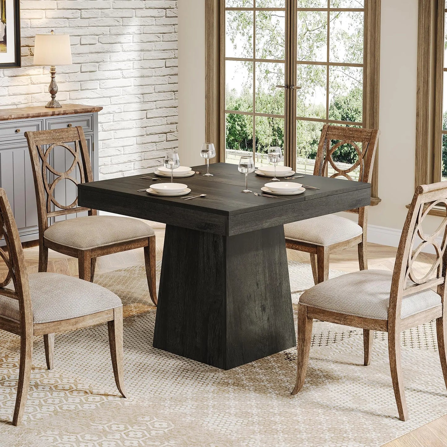Tribesigns Square Dining Table Farmhouse Style for Small Spaces Kitchen Dining Room-A