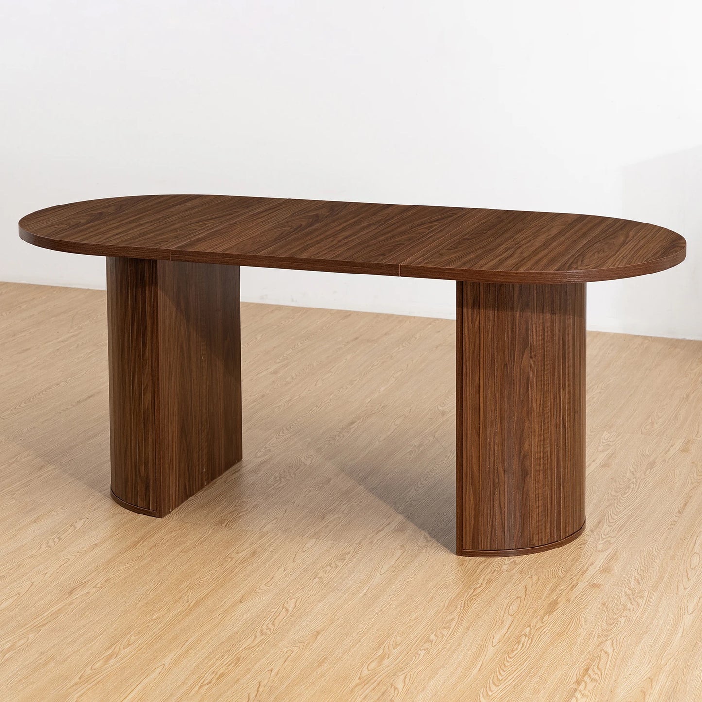 Walnut Finish Solid Wood Oval Dining Table With Semi Cylindrical Legs For Countryside Charm And Elegant Dining Room-A