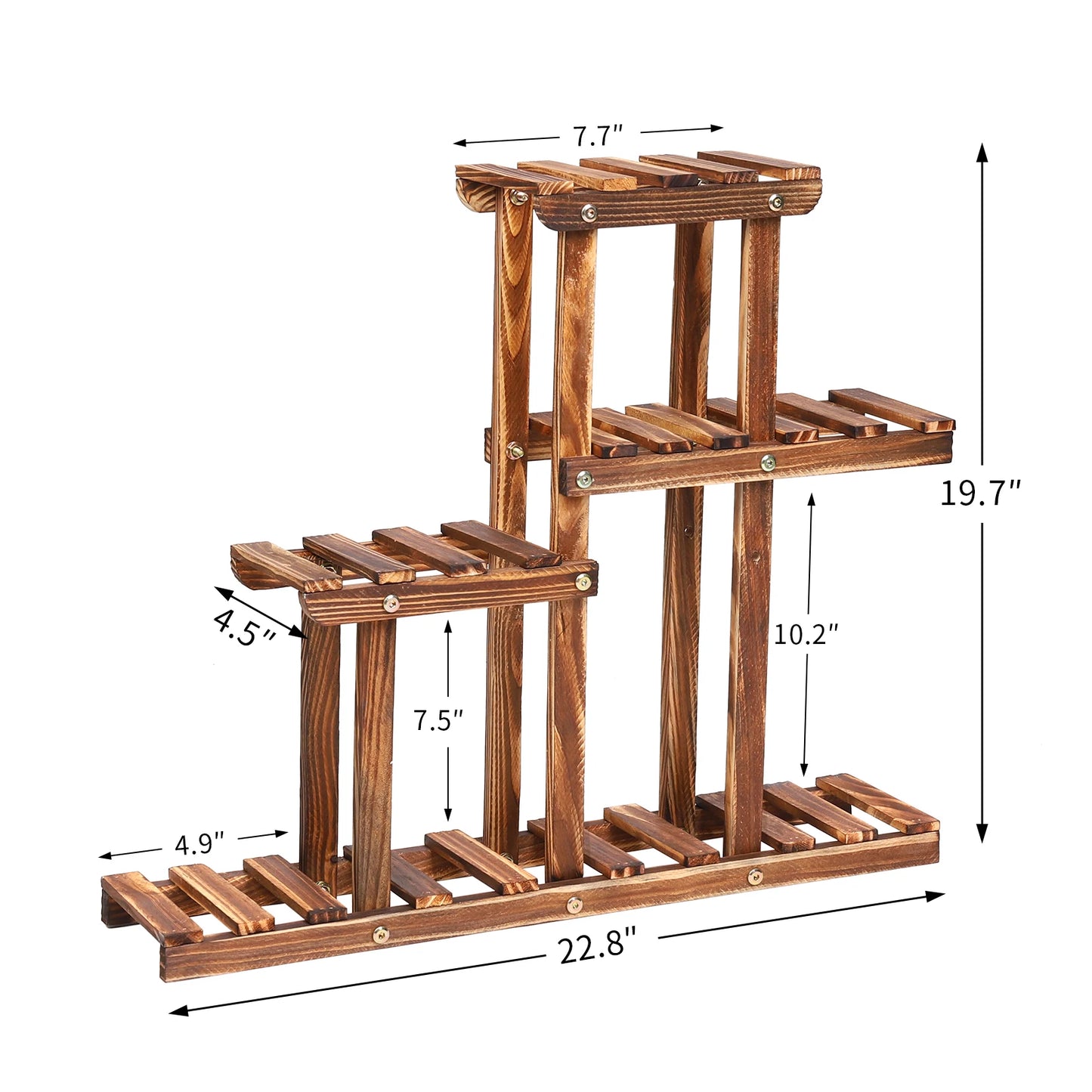 Carbonized Wood Plant Stand Four Tier Succulent Rack Mini Desktop Plant Holder for Outdoor Balcony Garden-A