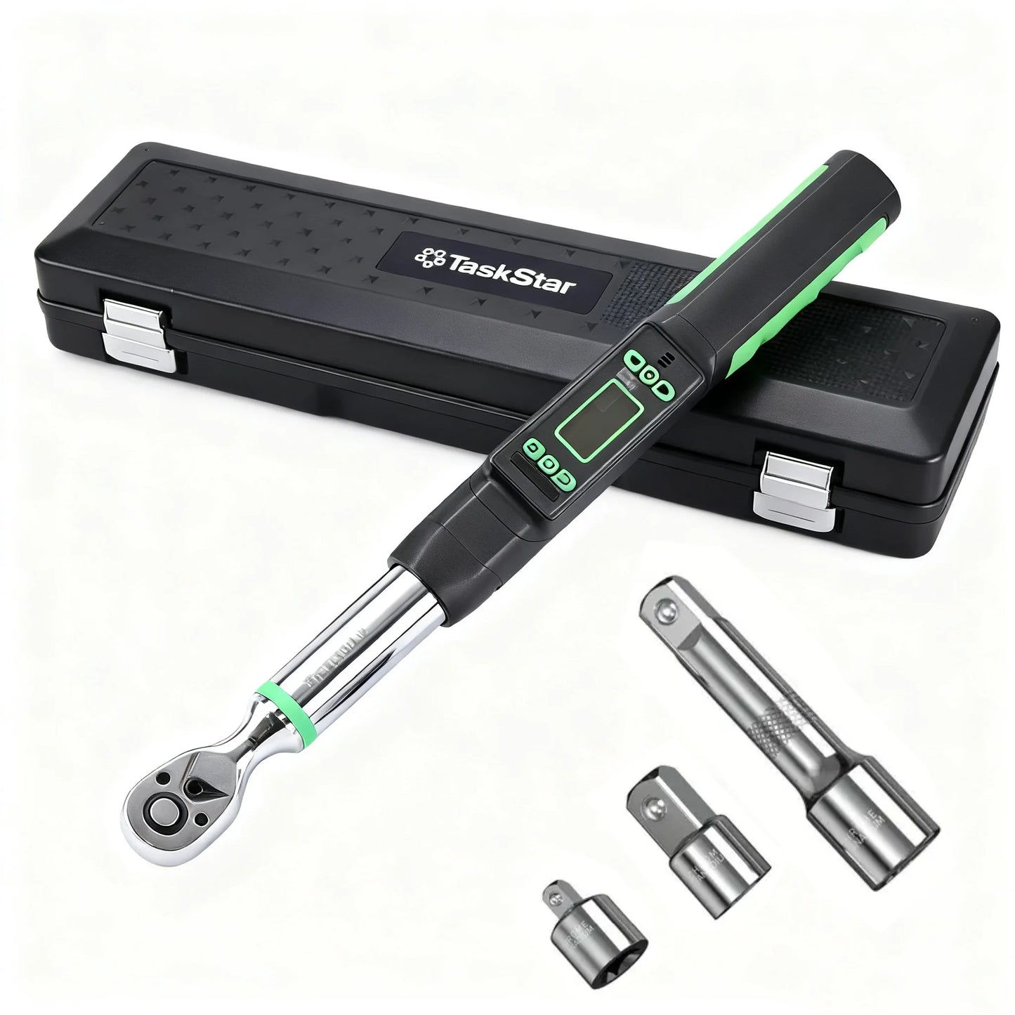 TaskStar Digital Torque Wrench 72 Tooth Carbon Steel With Auto Release 0 To 220 Nm HD LCD Readout-A