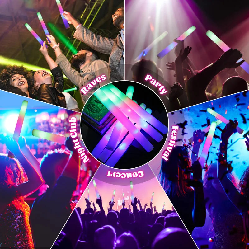 XIEJIAM LED Glow Foam Sticks RGB Bulk Party Supplies 12 Hour Battery Life And Pearl Cotton Foam For Comfortable Grip-A