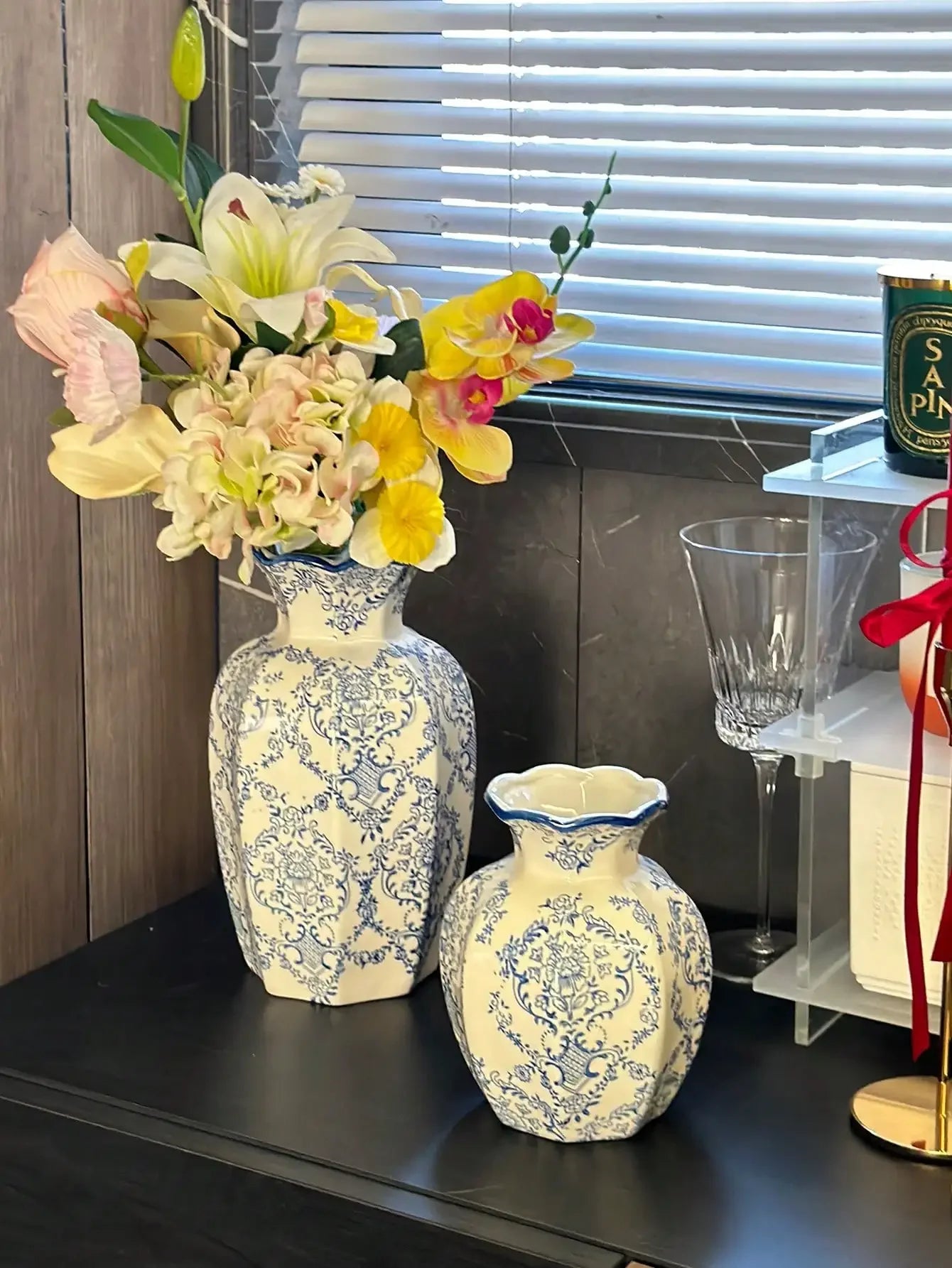 Porcelain Vase Chinese Retro Floral Decor For Living Room Multicolor Glaze Elegant Vintage Accent-A