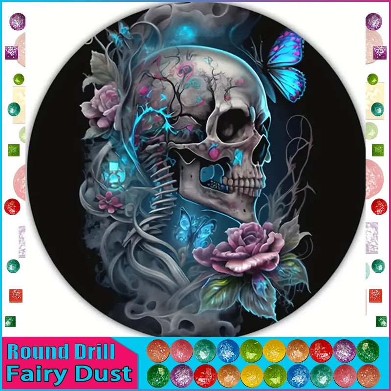 DiaPai Fairy Dust AB 5D Diamond Painting Skull Butterfly Kit A Iridescent Wall Decor For Home-A