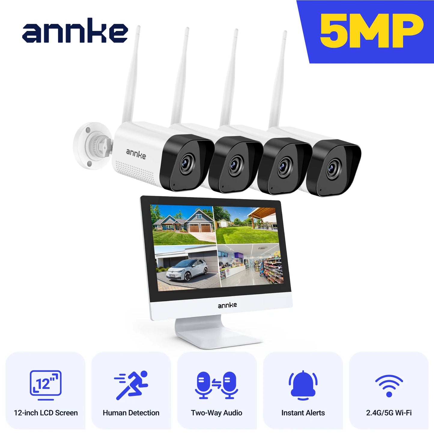 ANNKE 5MP NVR Kit With Monitor Outdoor Wireless Cameras