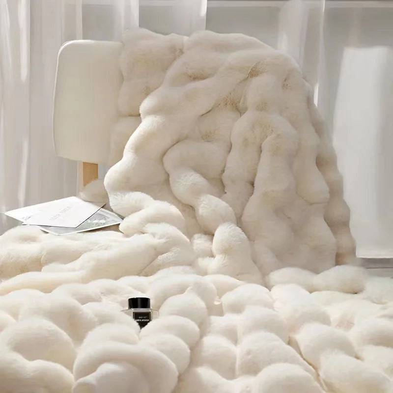Rabbit Plush Blanket for Winter Warmth in Air Conditioned Rooms and Sofas Ultra Soft Cozy Throw-A