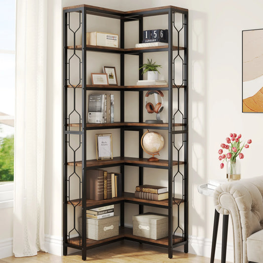 Tribesigns Seven Tier Corner Shelf Wood And Metal Etagere