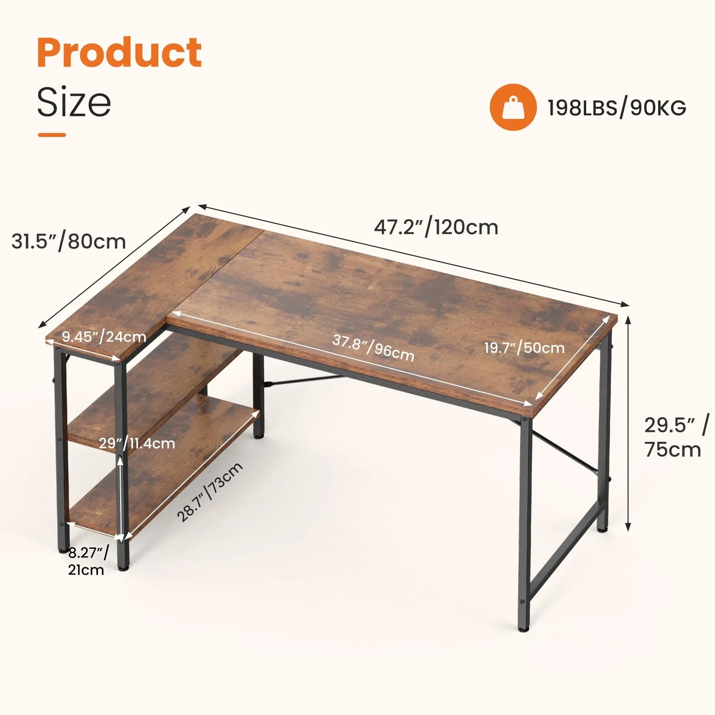 JHK L Shaped Desk With Reversible 2 Tier Storage Shelves For Corner Computer Workstation-A