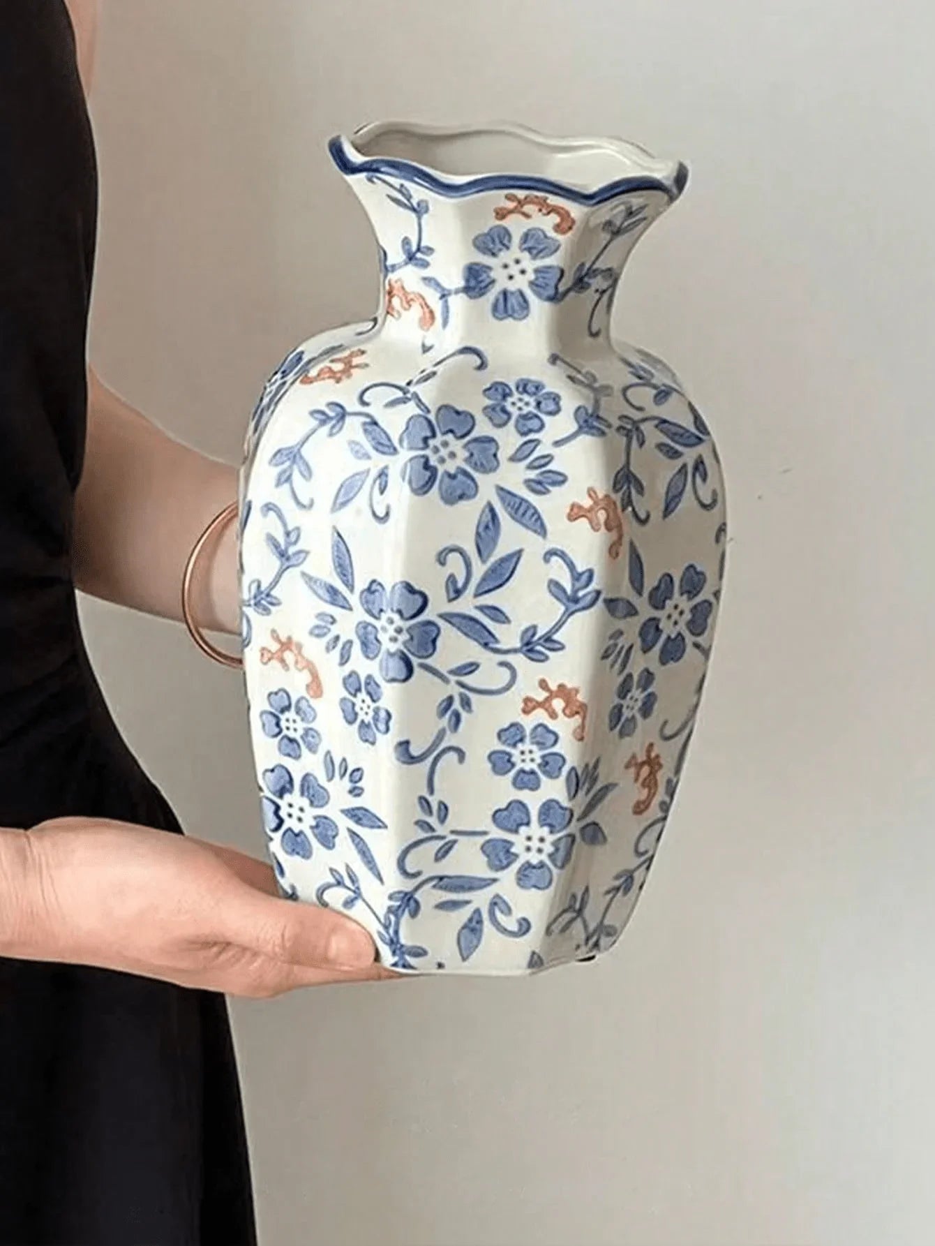Porcelain Vase Chinese Retro Floral Decor For Living Room Multicolor Glaze Elegant Vintage Accent-A