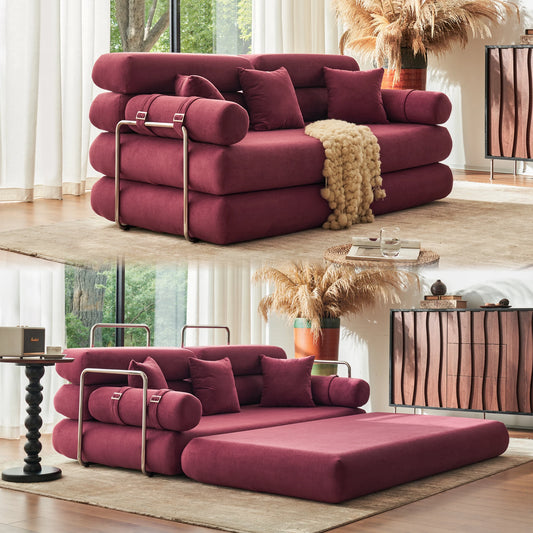 Convertible Sleeper Sofa Bed With Rounded Armrests For Living Room